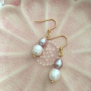 Pretty Freshwater Pink + White Pearl Gold Stainless Steel Drop Earrings, elegant